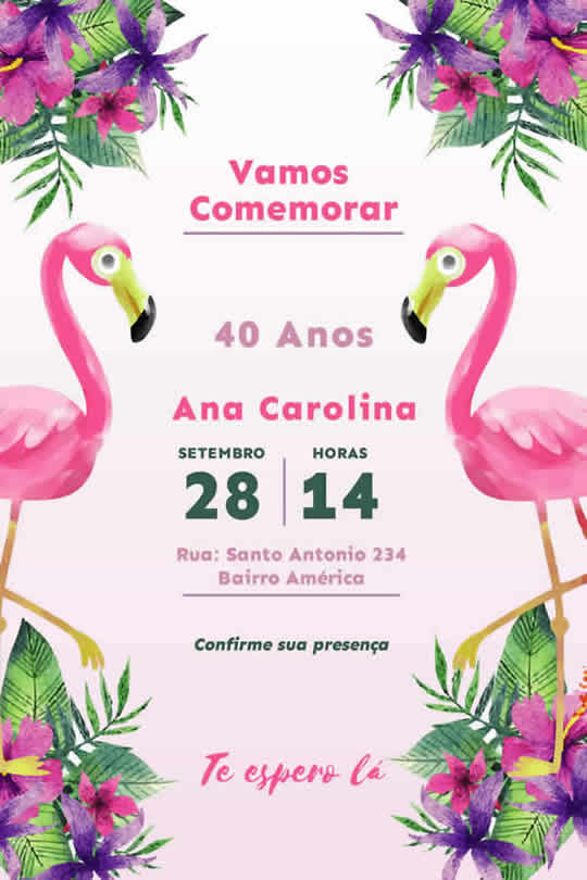 Convite Virtual Aniversário Flamingo